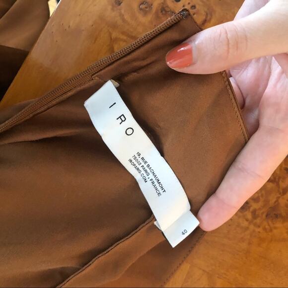 IRO Osiam Satin Ruffle Mini Dress in Camel - Picture 7 of 8